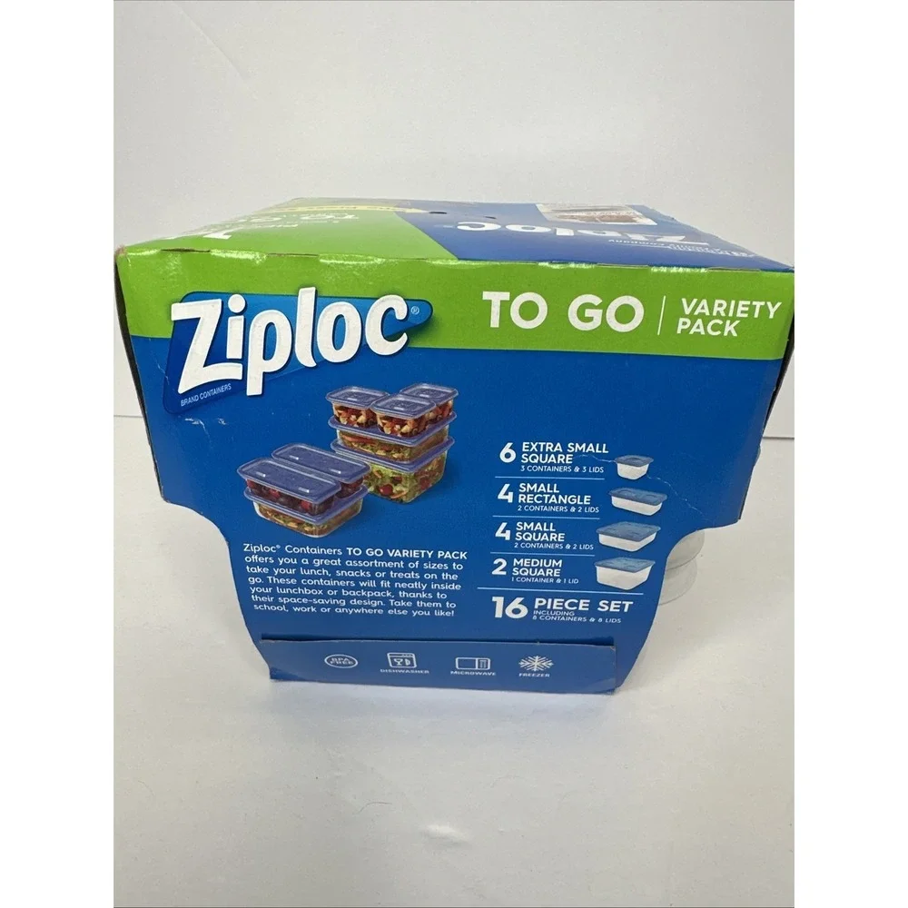 Ziploc To Go Variety Pack 8 Containers & 8 Lids 16 Piece Set Blue NEW